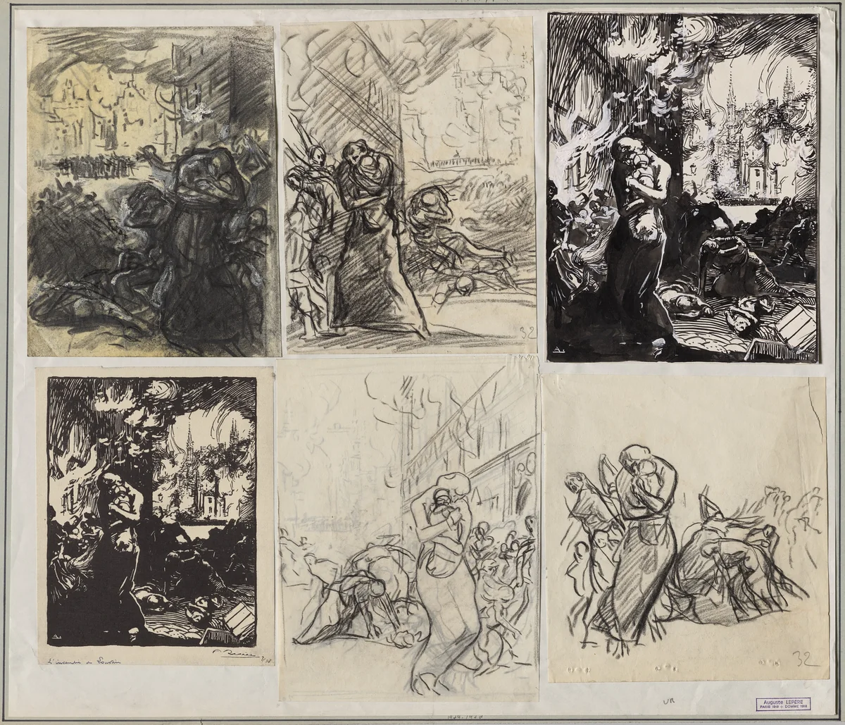 L'Incendie de Louvain by Auguste Louis Lepère, drawing, 1914