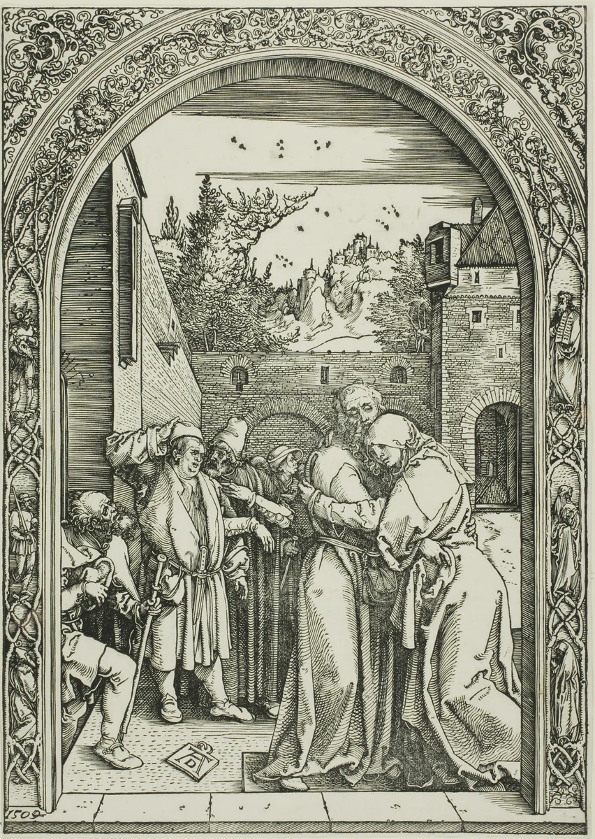 Joachim and St. Anne Meet at the Golden Gate, from The Life of the Virgin by Albrecht Dürer, print, 1504