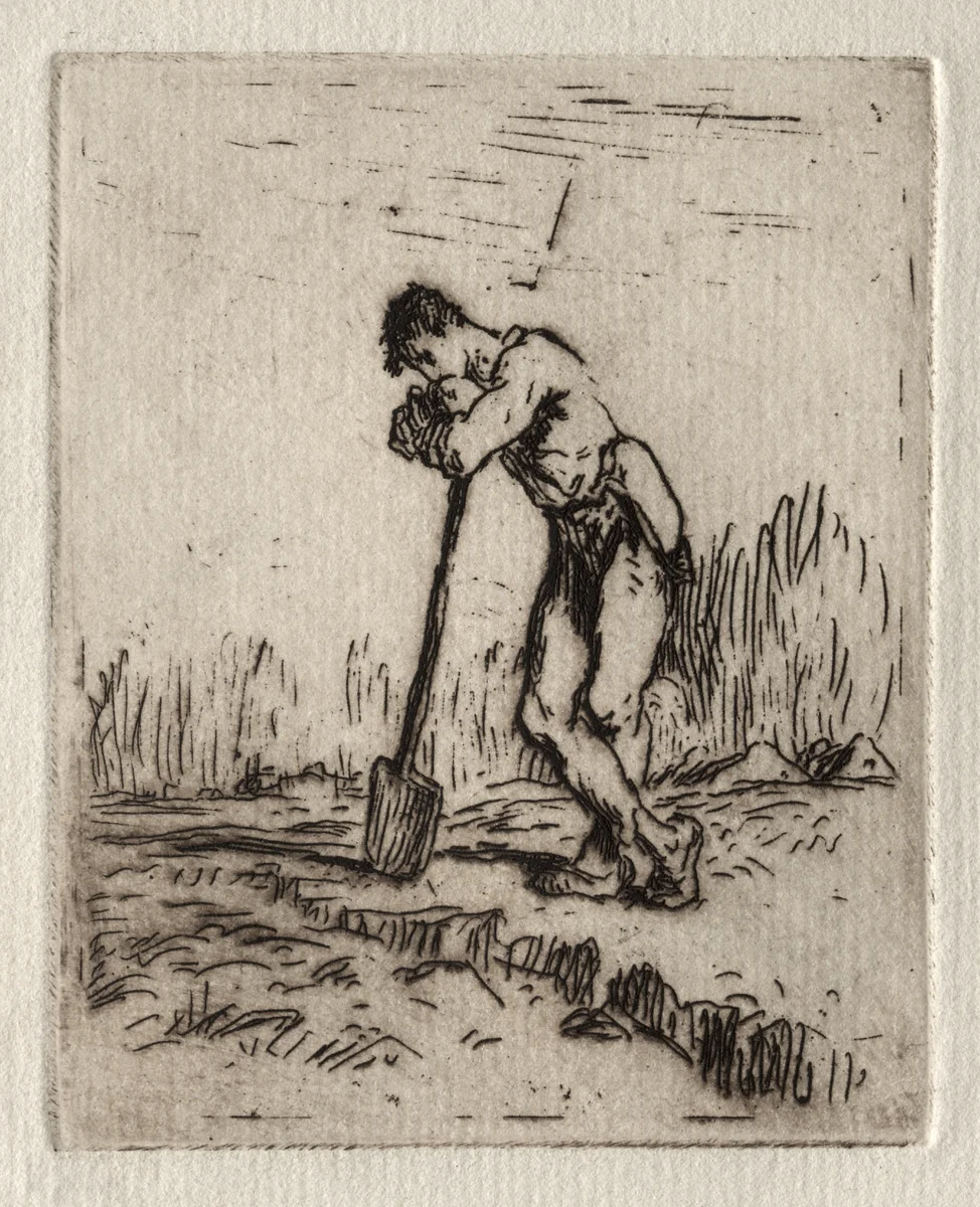 Man Leaning on a Spade by Jean-François Millet, print, 1855-1856