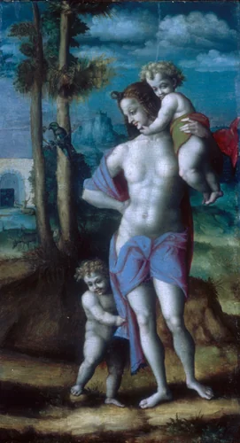 Eve with Cain and Abel by Bachiacca, painting, 1520-1529