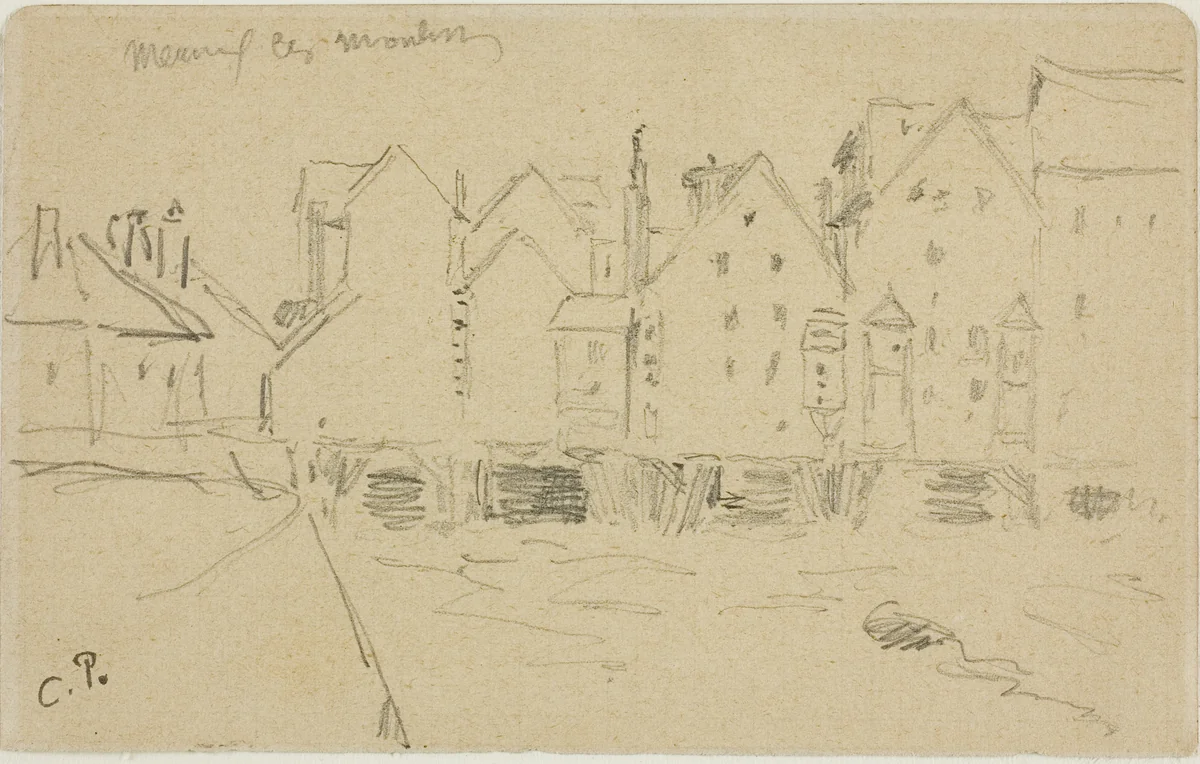 Water Mills in Meaux by Camille Pissarro, drawing, 1888-1903