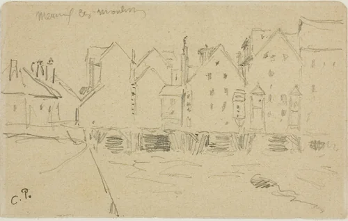 Water Mills in Meaux by Camille Pissarro, drawing, 1888-1903