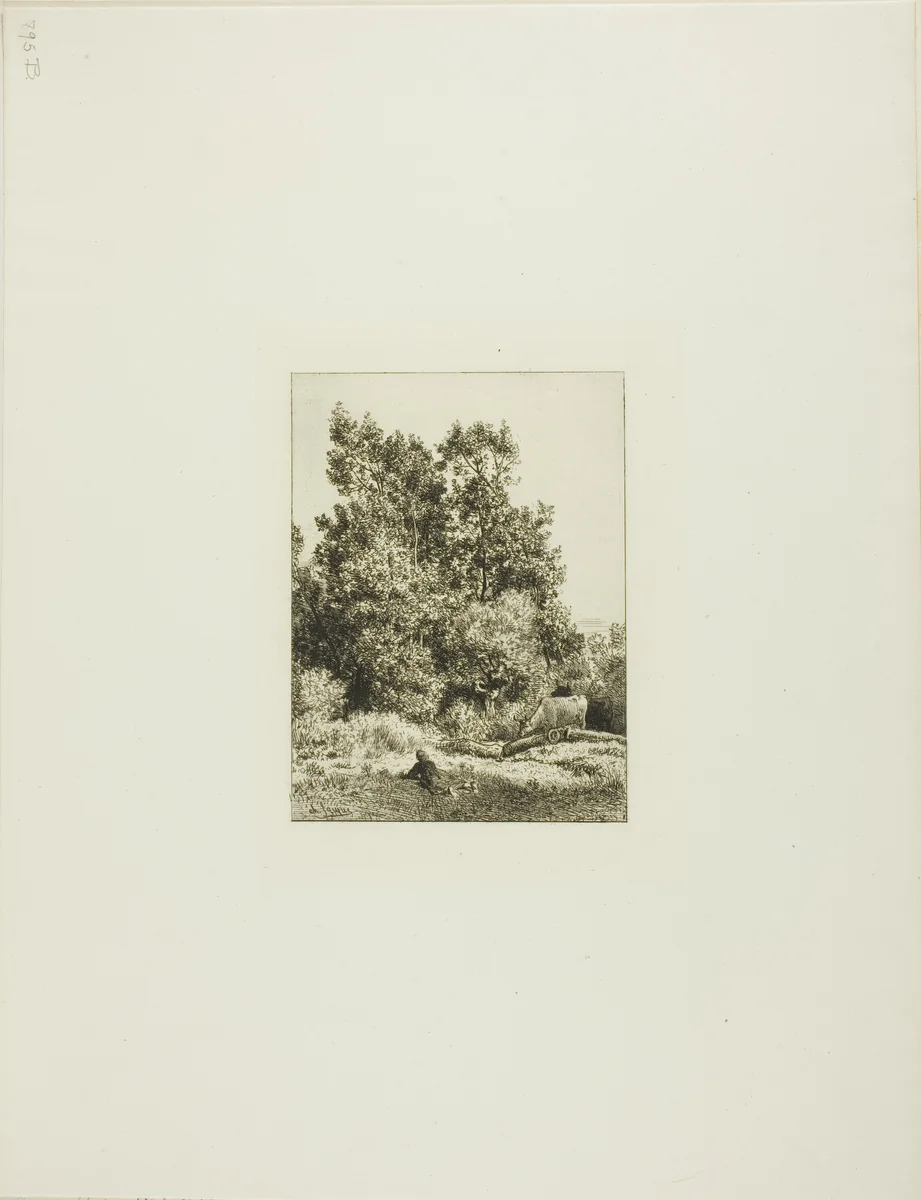 Landscape with Cowherd by Charles-Émile Jacque, print, 1860-1870
