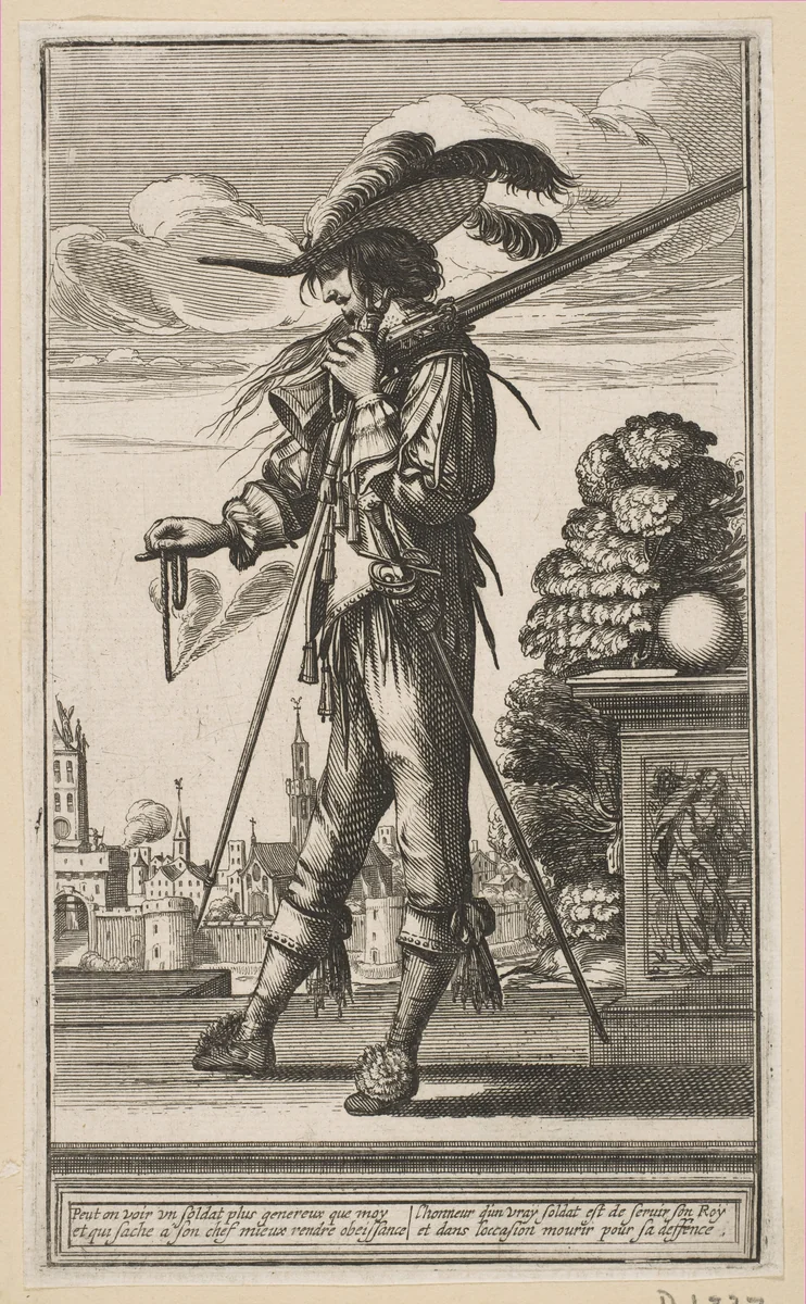 A Soldier on Duty, from "The French Guards" (Les Gardes Françaises) by Abraham Bosse, print, 1630-1676