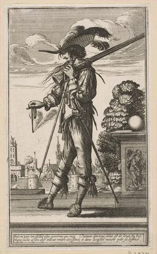 A Soldier on Duty, from "The French Guards" (Les Gardes Françaises) by Abraham Bosse, print, 1630-1676