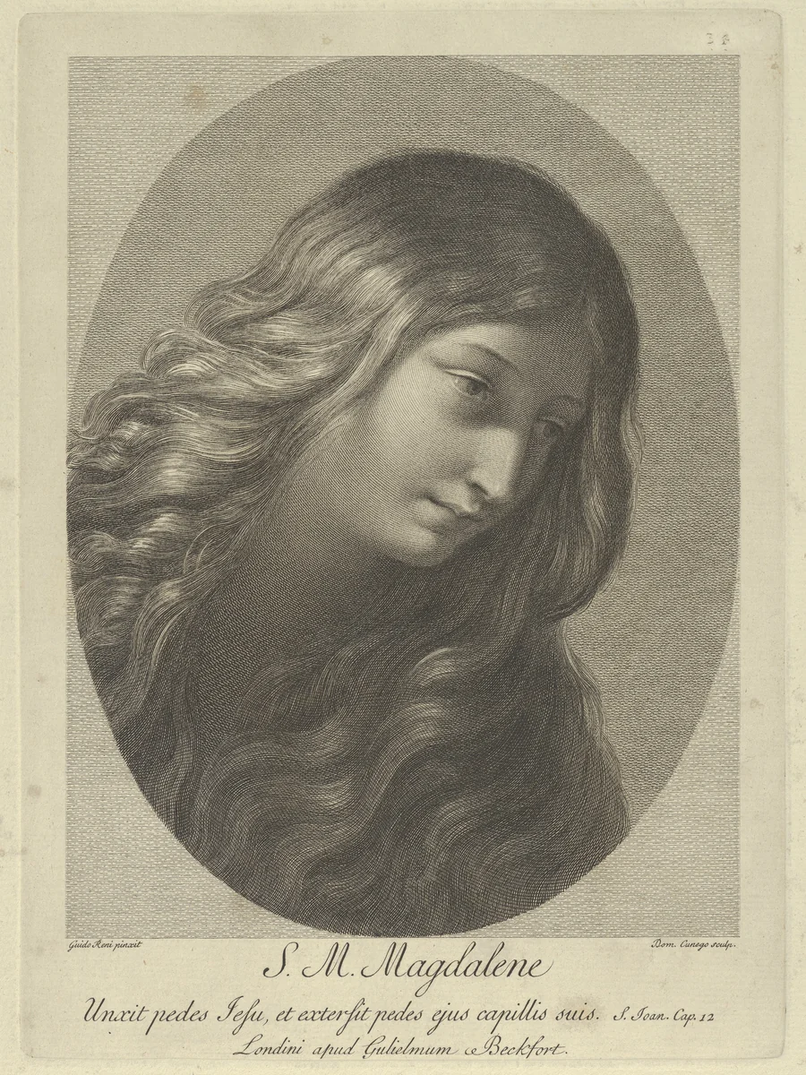 The head of Mary Magdalene looking down to the right, after Reni by Domenico Cunego, print, 1740-1803
