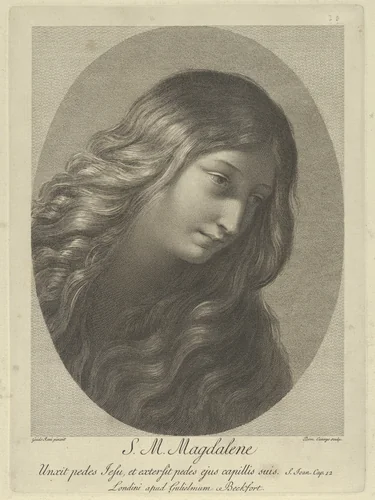 The head of Mary Magdalene looking down to the right, after Reni by Domenico Cunego, print, 1740-1803