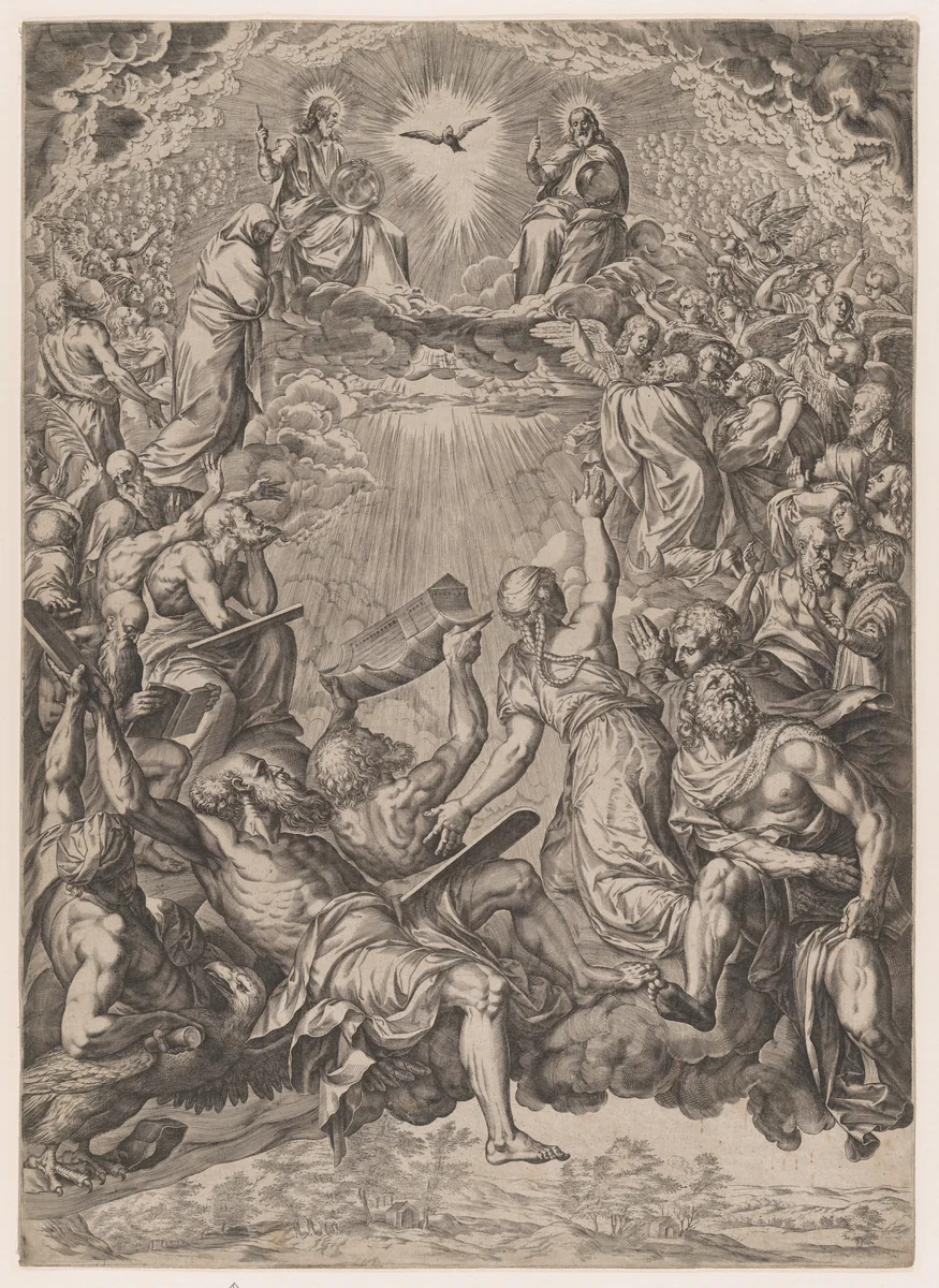 The Adoration of the Trinity by Cornelis Cort, print, 1566