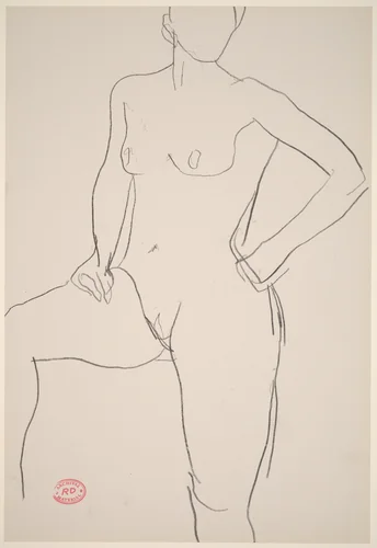Untitled [standing female nude with raised right leg] by Richard Diebenkorn, drawing, 1955-1967