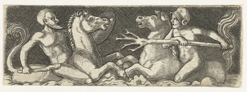 Twee strijdende tritons by anonymous, print, 1512-1590