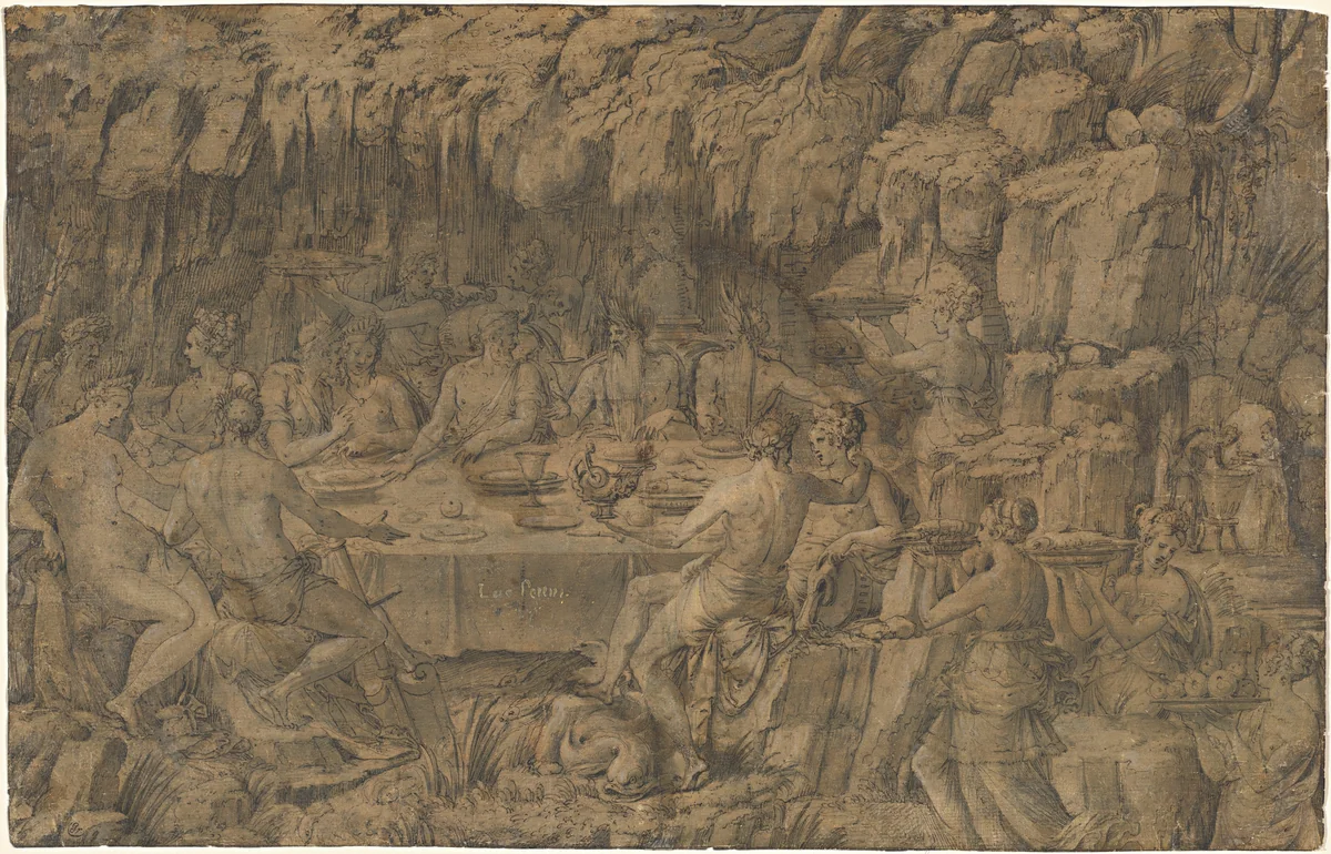 The Banquet of Acheloüs by Luca Penni, drawing, 1540-1550