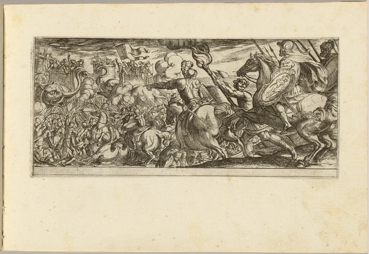 Cavalry Attack on a Walled Fortress by Antonio Tempesta, print, 1555-1630
