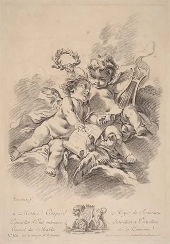 Allegory of Music with Two Cherubs and Doves (100) by Gilles Demarteau the Elder, print, 1722-1776