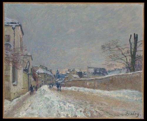 Rue Eugène Moussoir at Moret: Winter by Alfred Sisley, painting, 1891