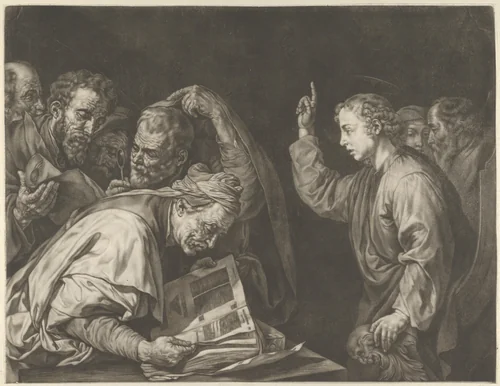Young Christ among the Doctors by Jacob Männl, print, 1685-1695