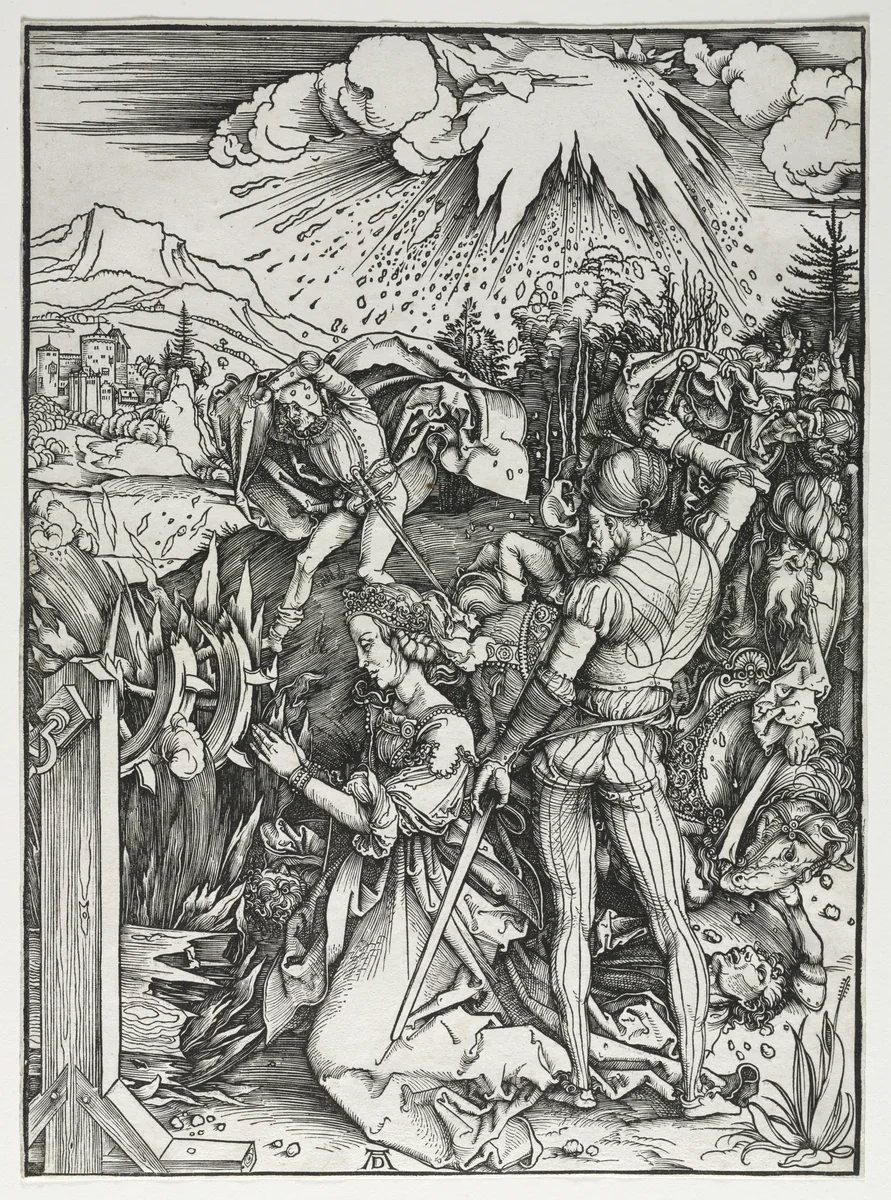 The Martyrdom of Saint Catherine of Alexandria by Albrecht Dürer, print, 1492-1502