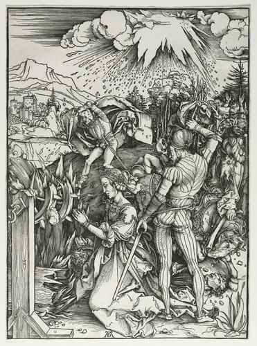 The Martyrdom of Saint Catherine of Alexandria by Albrecht Dürer, print, 1492-1502