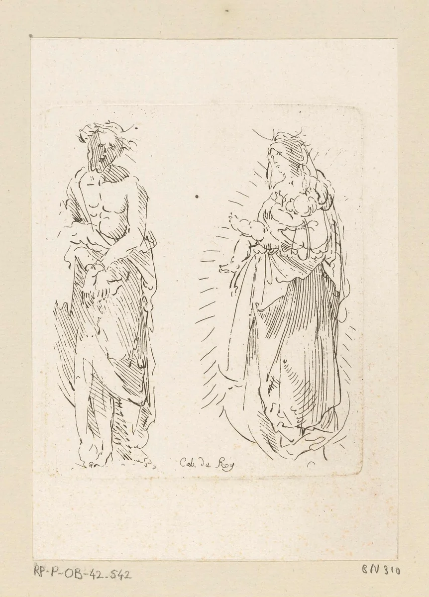 Ecco Homo en Maria met Kind by Anne Claude Philippe Caylus, print, 1702-1765