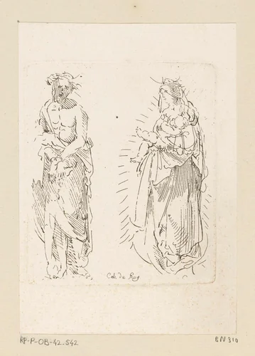 Ecco Homo en Maria met Kind by Anne Claude Philippe Caylus, print, 1702-1765