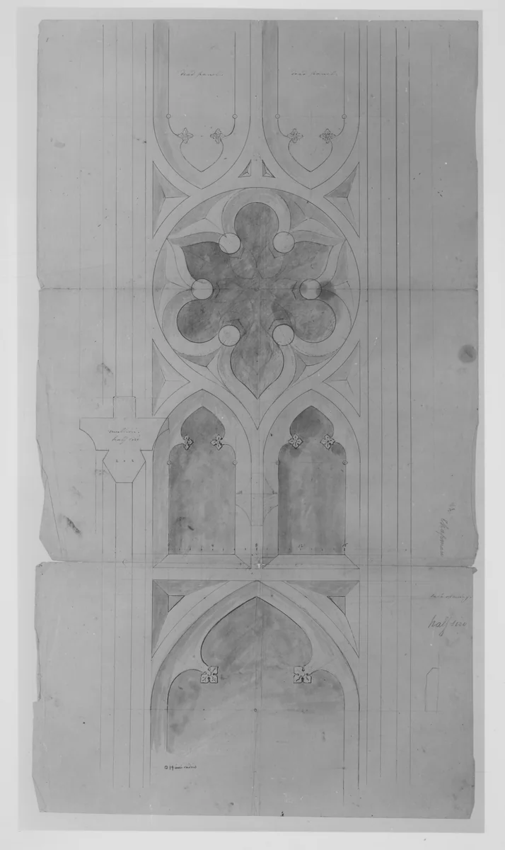 Design for window tracery for Chapman - full size by Alexander Jackson Davis, drawing, 1853-1855