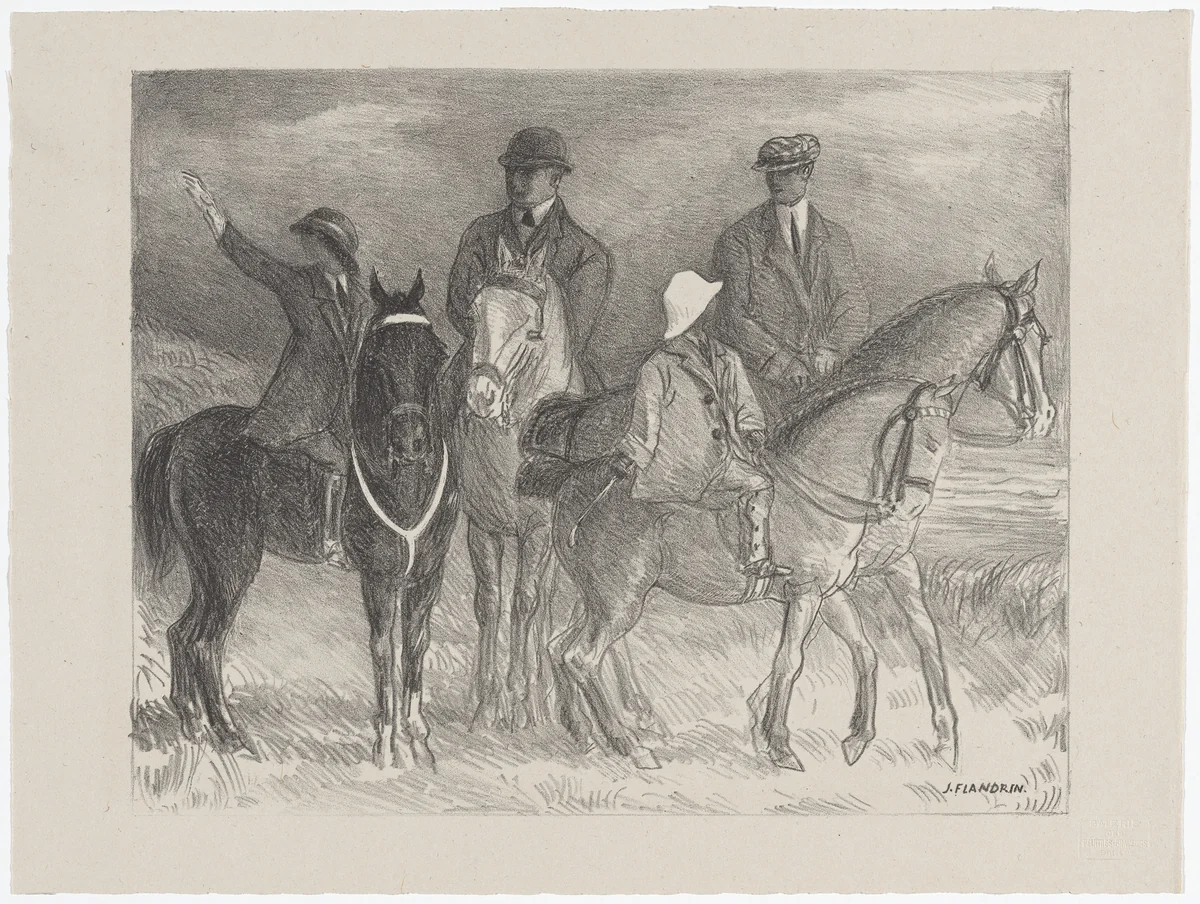 Departing for the Ride (Le Départ pour la promenade) from Essai dur l'histoire de la lithographie en France. Les Peintures lithographes de Manet à Matisse. Album de lithographies originales. by Jules Flandrin, print, 1924