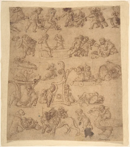 Studies of Putti by anonymous, drawing, 1450-1499