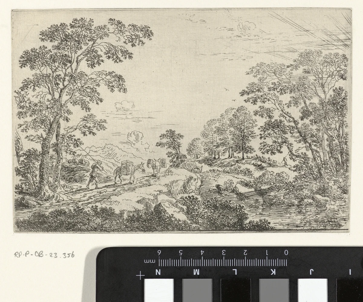 Landschap met muilezeldrijver by Cornelis Matthieu, print, 1637-1656
