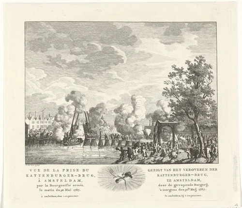 Slag bij de Kattenburgerbrug, 30 mei 1787 by Willem Kok, print, 1787-1792