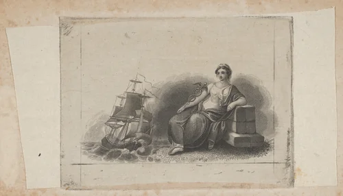Banknote vignette with female figure representing marine commerce by Asher Brown Durand, print, 1819-1837