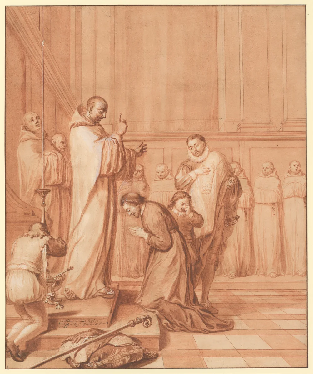 Jean de La Barrière blessing a cardinal by Matthieu Elias, drawing, 1706
