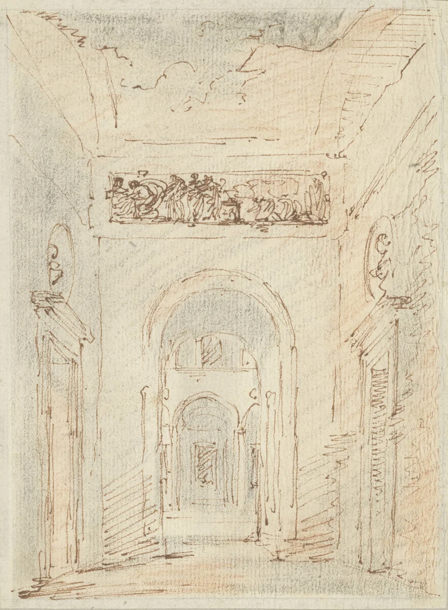 Interieur van een Romeins paleis by Victor Jean Nicolle, drawing, 1787-1811