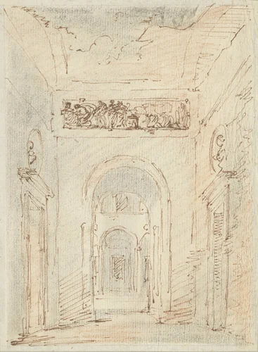 Interieur van een Romeins paleis by Victor Jean Nicolle, drawing, 1787-1811