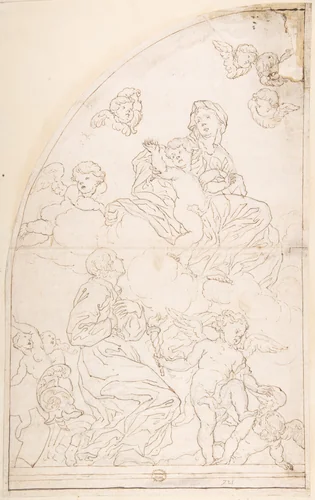 Saint Adoring the Madonna and Child by anonymous, drawing, 1600-1700