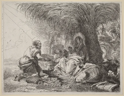 The Rest on the Flight with Joseph in Adoration by Giovanni Domenico Tiepolo, print, 1752