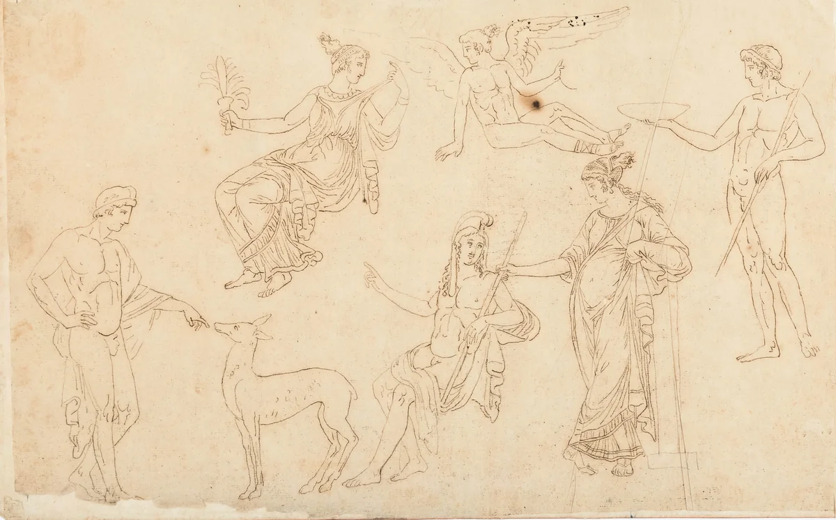 Paris and Helen (Anonymous Tracing after d ’Hancarville) by Jacques-Louis David, drawing, 1770-1785