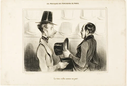 "It fits you like a glove!," plate 34 from Types Parisiens by Honoré-Victorin Daumier, print, 1839