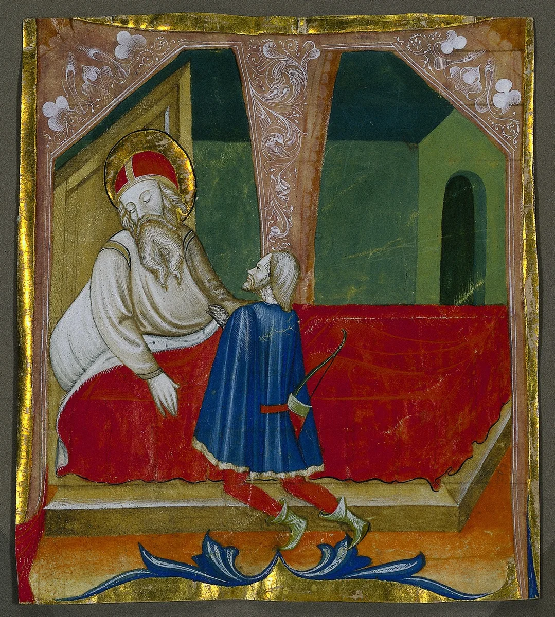 Initial T from a Choral Book with Isaac and Esau by Bartolomeo da Gallarate, manuscript, 1460-1470