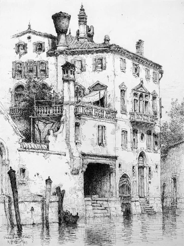 Sketch of Houses near SS. Giovanni e Paolo, Venice by Andrew Fisher Bunner, artwork, 1883