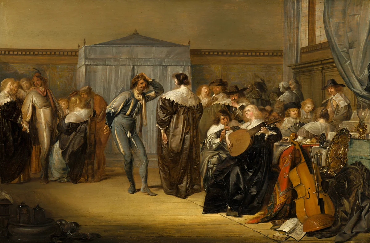 Merry Company with Masked Dancers by Pieter Codde, painting, 1636