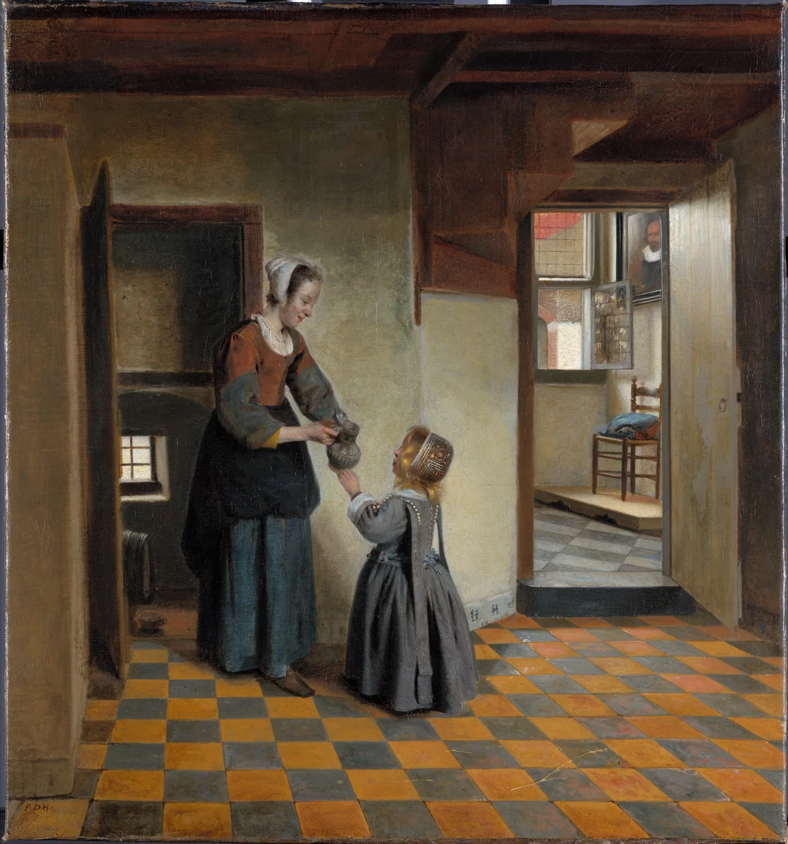 A Maid with a Child in a Pantry by Pieter de Hooch, painting, 1656-1660