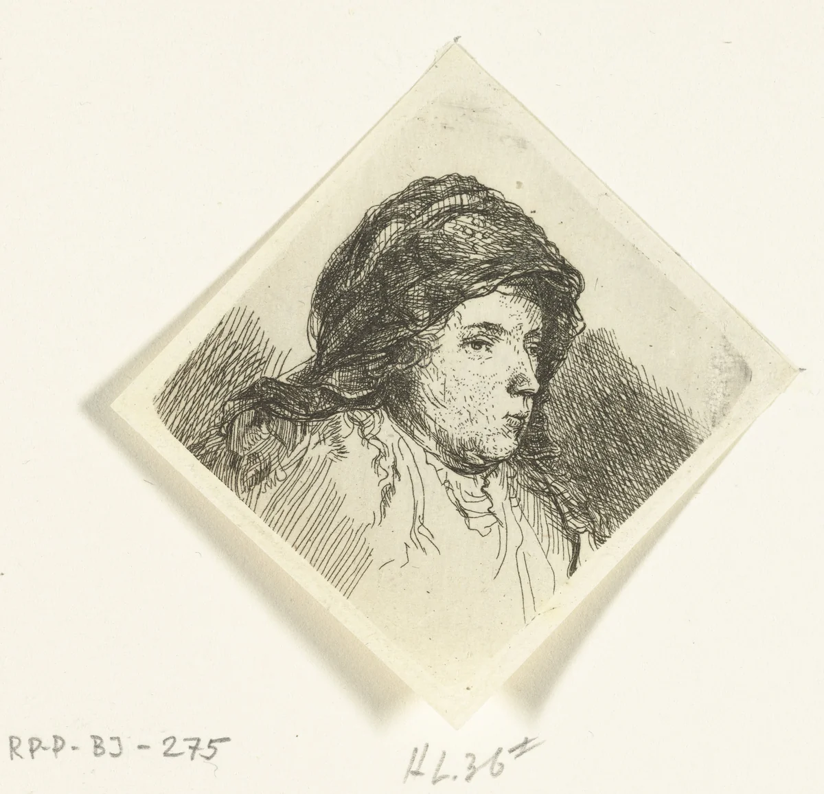 Portretbuste van een vrouw met doek om haar hoofd by Ernst Willem Jan Bagelaar, print, 1798-1837