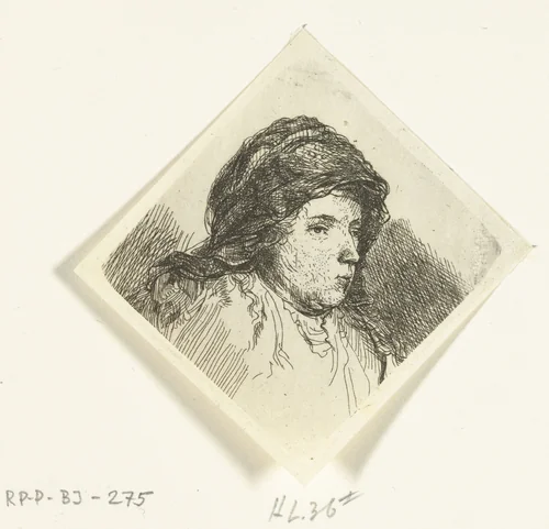 Portretbuste van een vrouw met doek om haar hoofd by Ernst Willem Jan Bagelaar, print, 1798-1837