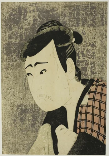 Bust Portrait of the Actor Ichikawa Yaozo III as Tanabe Bunzo in the play Hana-ayame Bunroku Soga (Blooming Iris: Soga Vendetta of the Bunroku Era), Performed at the Miyako Theater from the Fifth Day of the Fifth Month, 1794 by Katsukawa Shun'ei (勝川春英), print, 1789-1799