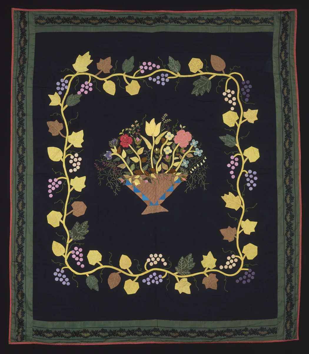 Bedcover (Basket of Flowers Quilt) by Bridges Family, textile, 1850-1870