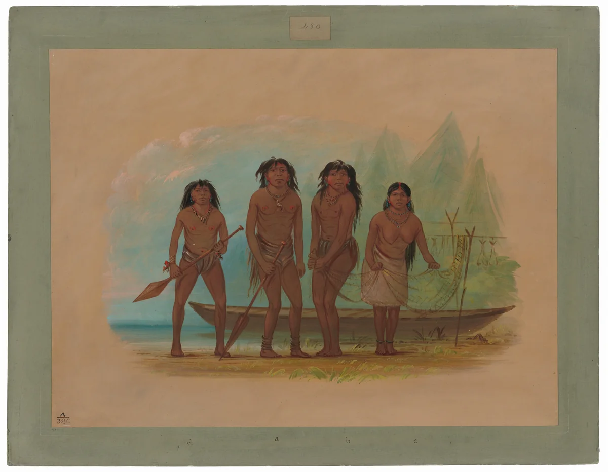 Four Fuegian Indians by George Catlin, painting, 1856-1869