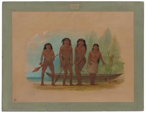 Four Fuegian Indians by George Catlin, painting, 1856-1869
