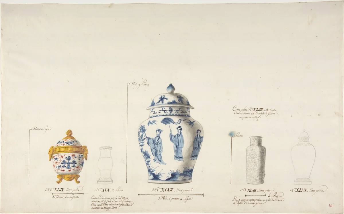 Design for Five Vases by anonymous, drawing, 1765-1790