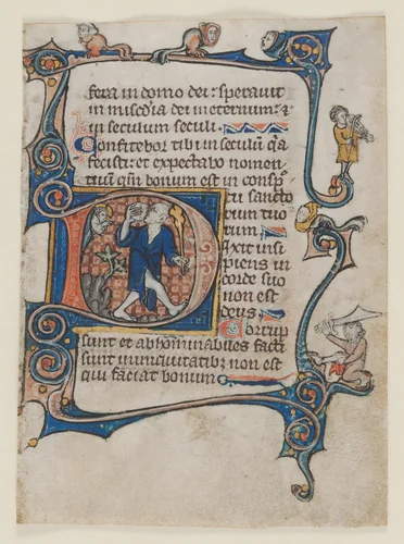 Leaf from a Psalter: Initial D: A Fool Rebuked by God by Unknown, manuscript, 1295-1325