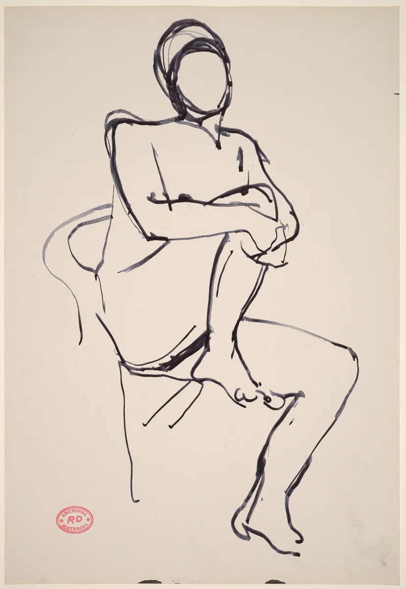 Untitled [seated female nude holding right leg] by Richard Diebenkorn, drawing, 1955-1967