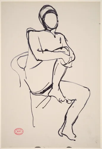 Untitled [seated female nude holding right leg] by Richard Diebenkorn, drawing, 1955-1967